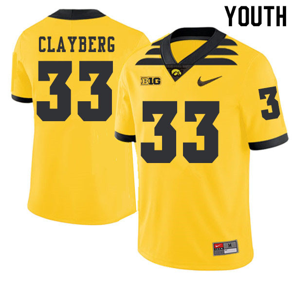 2019 Youth #33 Noah Clayberg Iowa Hawkeyes College Football Alternate Jerseys Sale-Gold